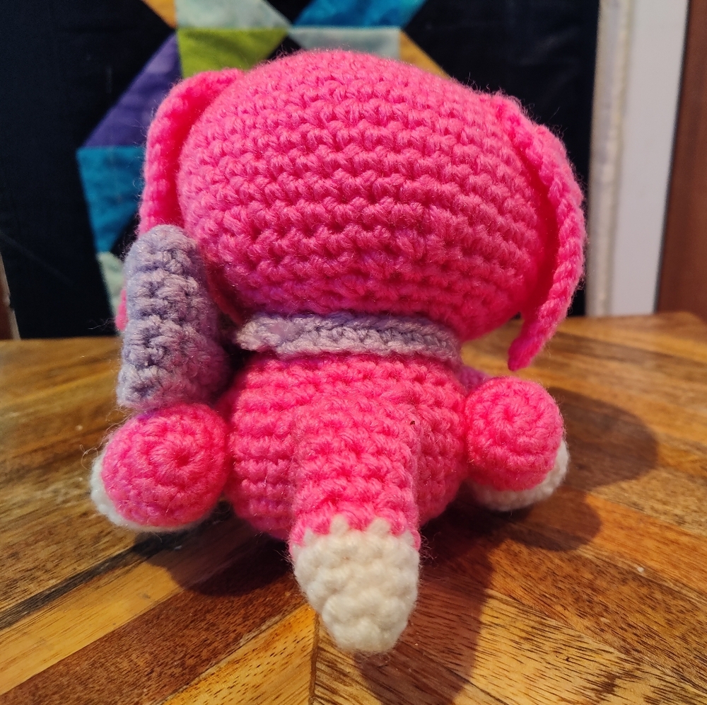 Pink and Cream Crochet Dog Plush - Picture 4 of 4